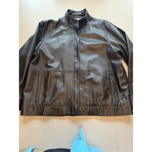Liz Claiborne Genuine 100% Black Leather Jacket W/ Zip Front and Pockets Size XL